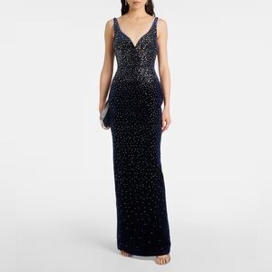 Alex Perry Singlet crystal navy blue velvet gown, size UK 8 / US 4